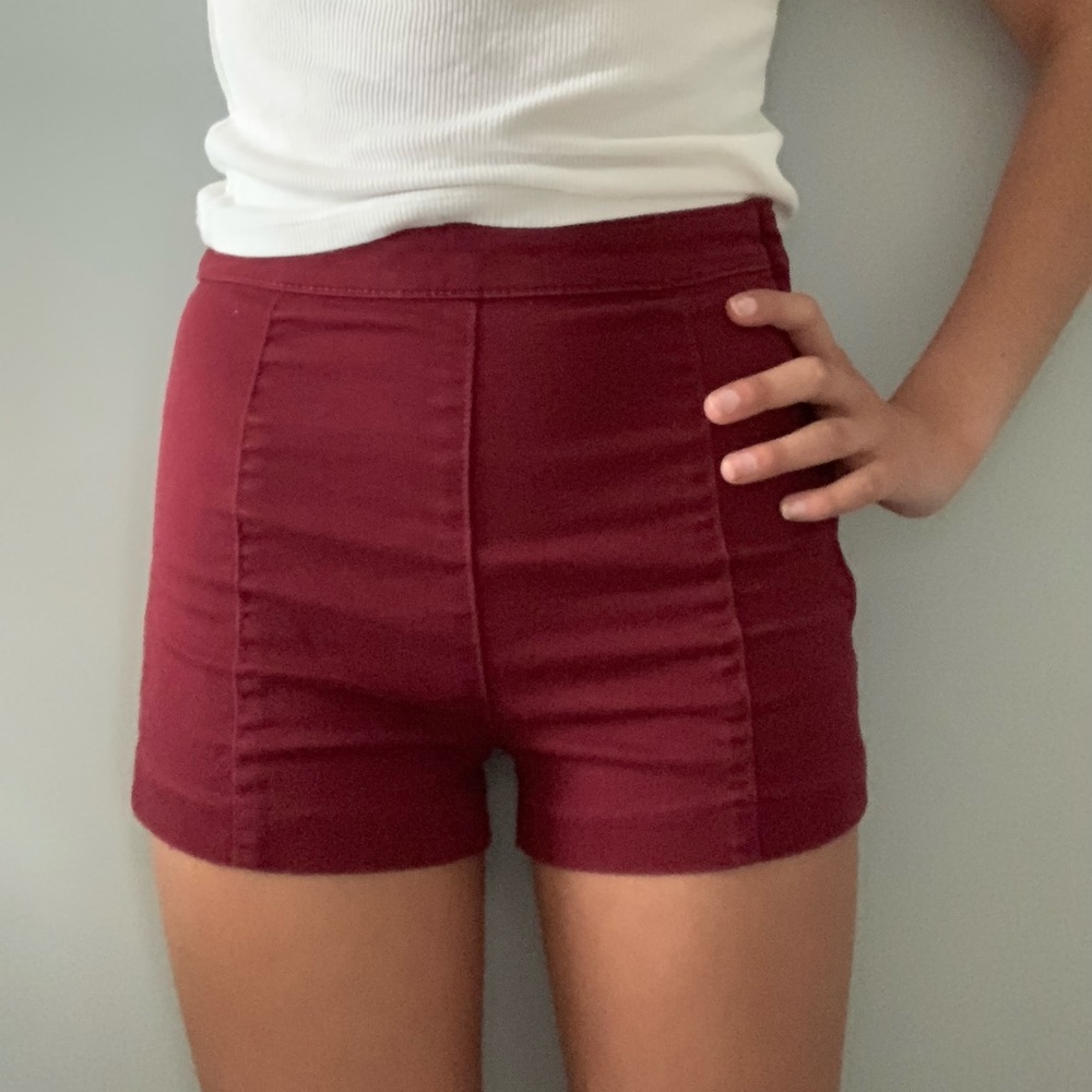 Maroon High Rise Shorts